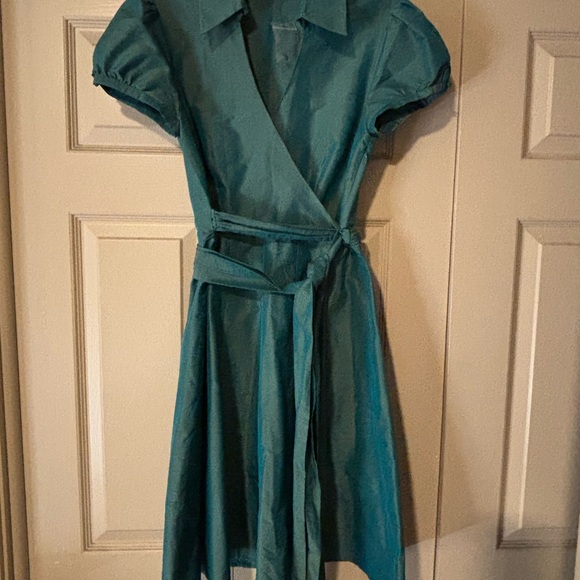 BCBGMaxAzria Teal Midi Wrap Dress - Picture 1 of 5